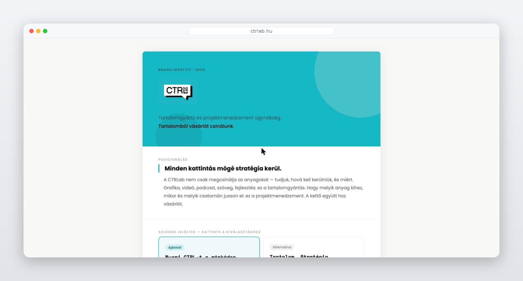 A CTRLab weboldalának nyitóképernyője