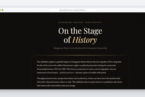 On the Stage of History – a kiállítási weboldal nyitóképernyője