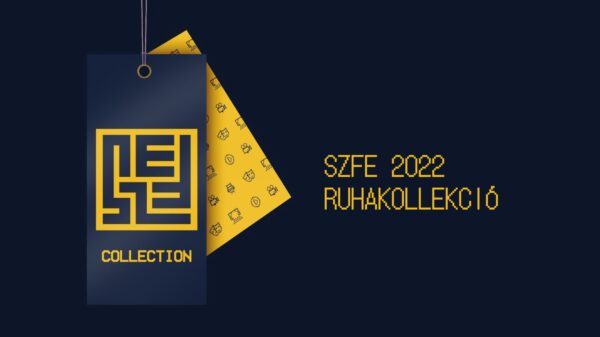Az SZFE 2022 ruhakollekció logója ruhacímkén