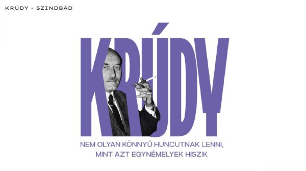 Krúdy – Szindbád grafika lila KRÚDY felirattal és a szerző portréjával