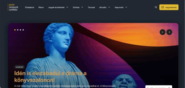 A Győri Nemzeti Színház weboldalának nyitóképernyője