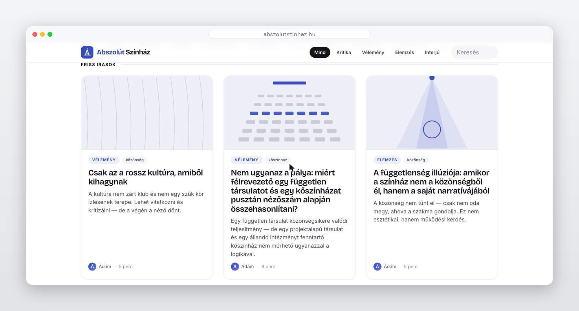 Abszolút Színház – weboldal és cikk-CMS – Brandtailor (saját fejlesztés) (2)