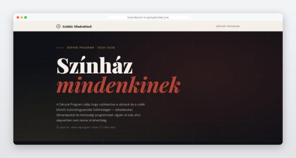 A Déryné Program landing oldalának „Színház mindenkinek” nyitószekciója