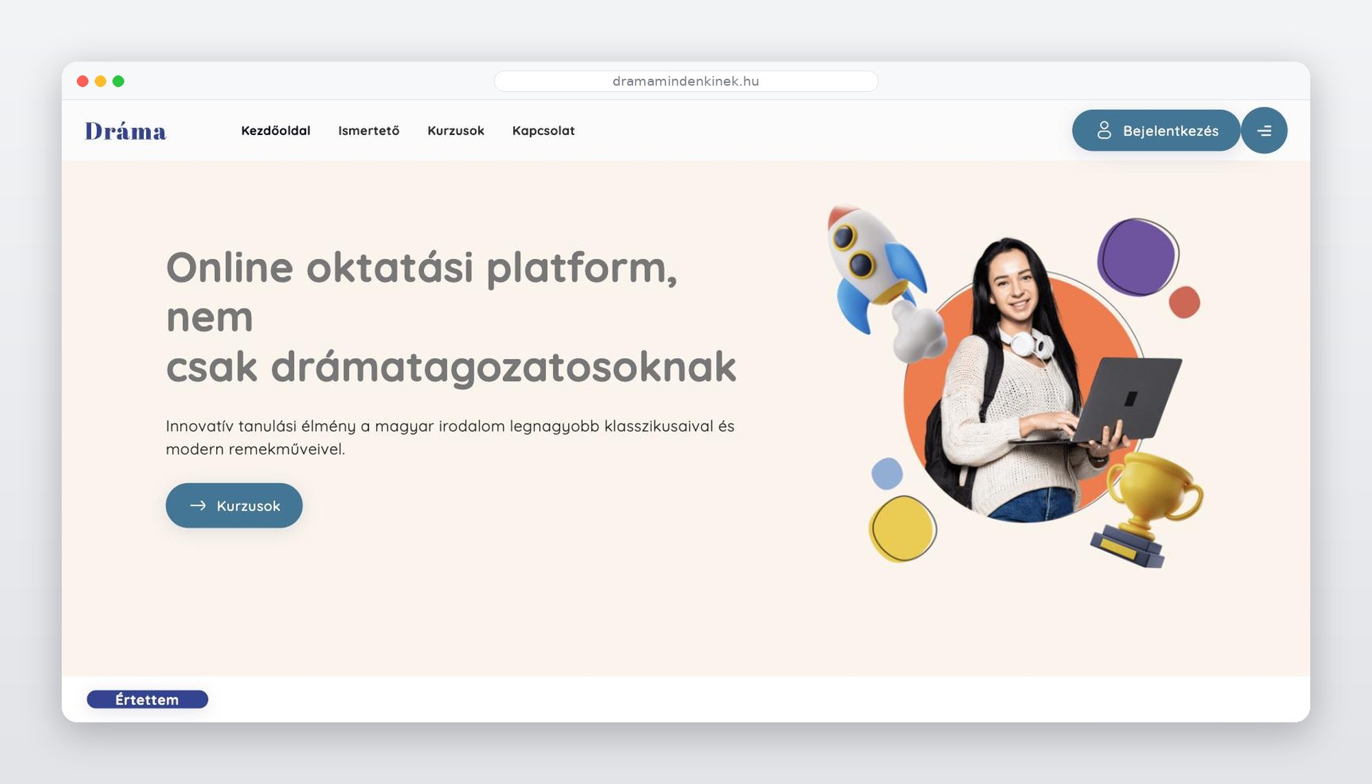 dráMA – e-learning platform nyitóoldala