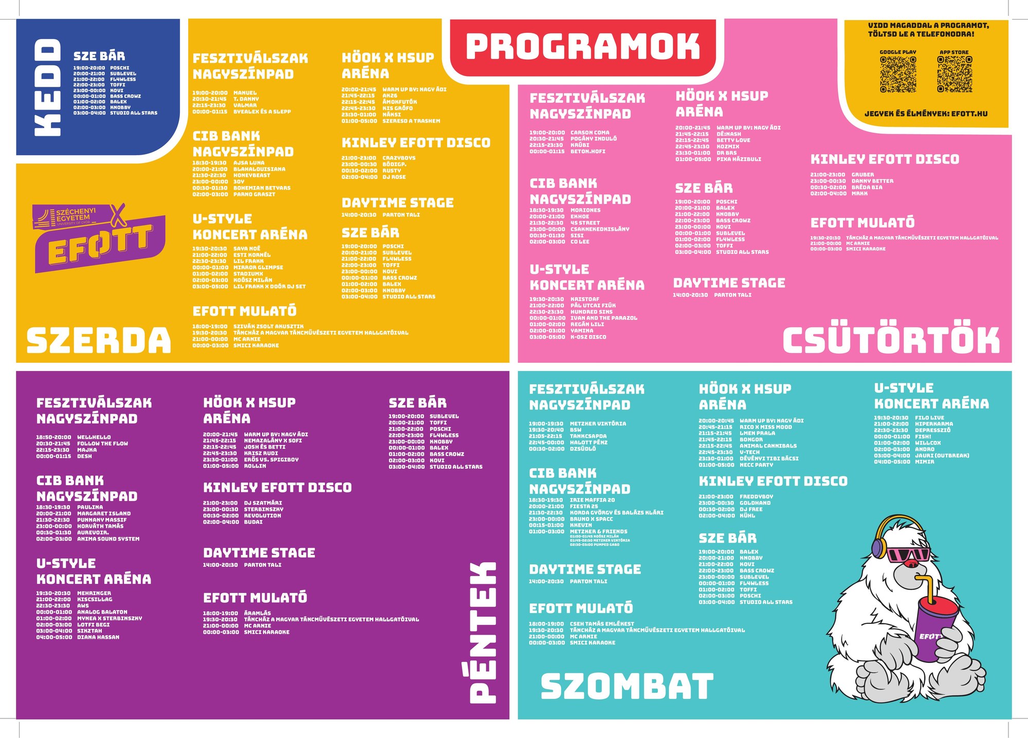 EFOTT 2025 programtábla – a fesztivál öt napjának programrácsa