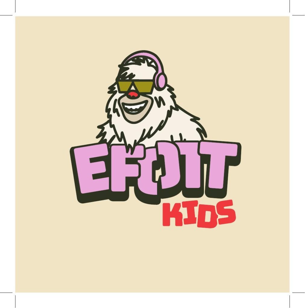 EFOTT Kids – a gyerekprogram logója: a Yeti fejhallgatóval, rózsaszín EFOTT felirattal