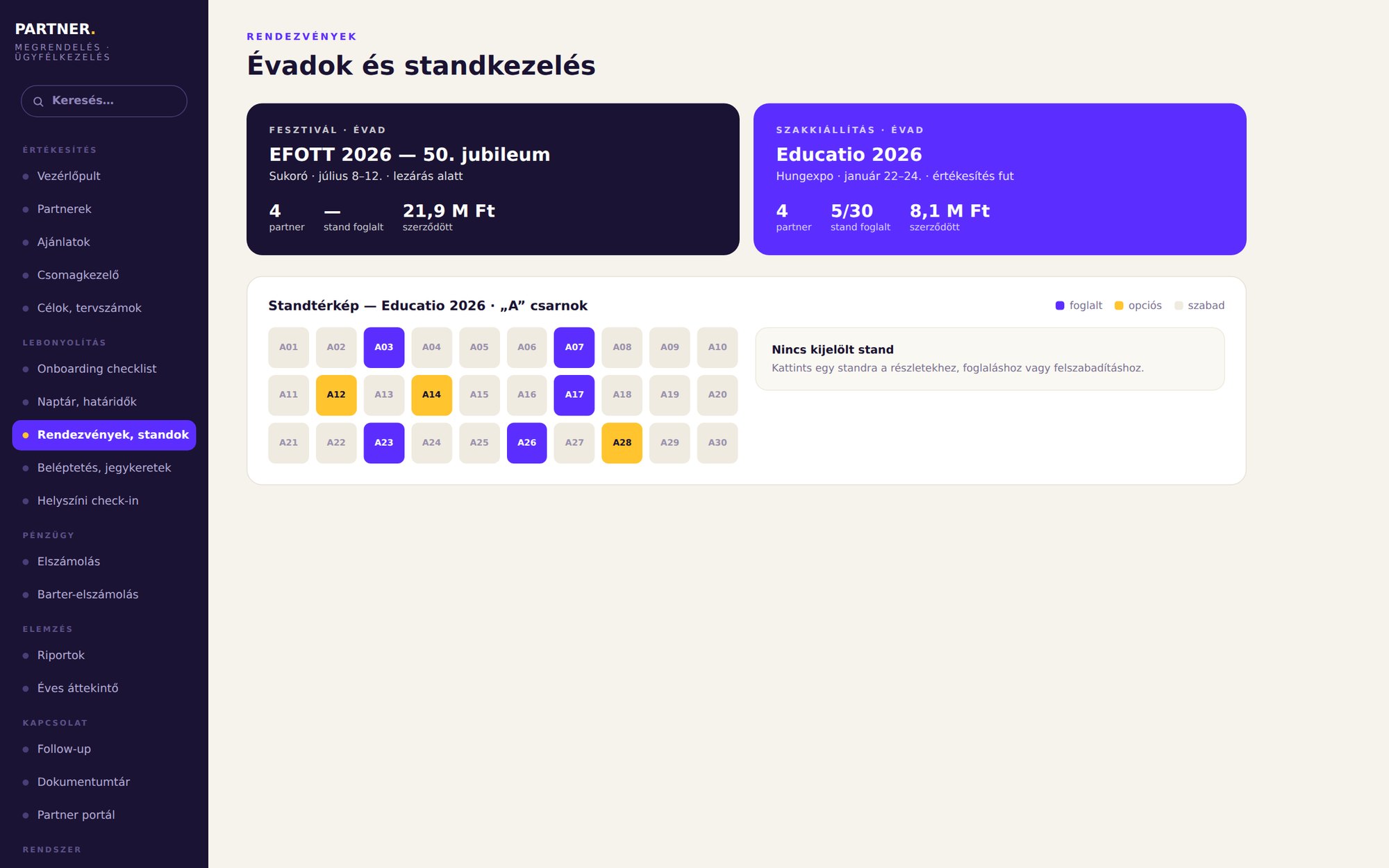EFOTT partner rendszer – évadok és interaktív standtérkép
