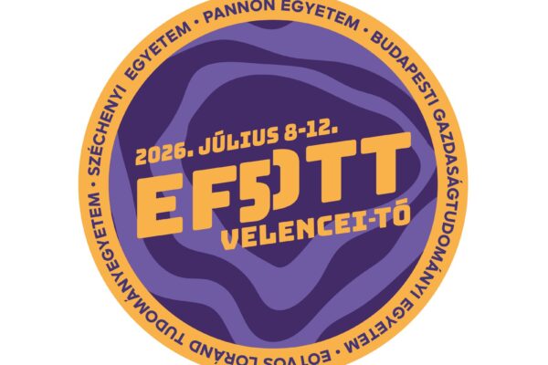 EFOTT50 arculat – körpecsét logó lila alapon, a házigazda egyetemek nevével