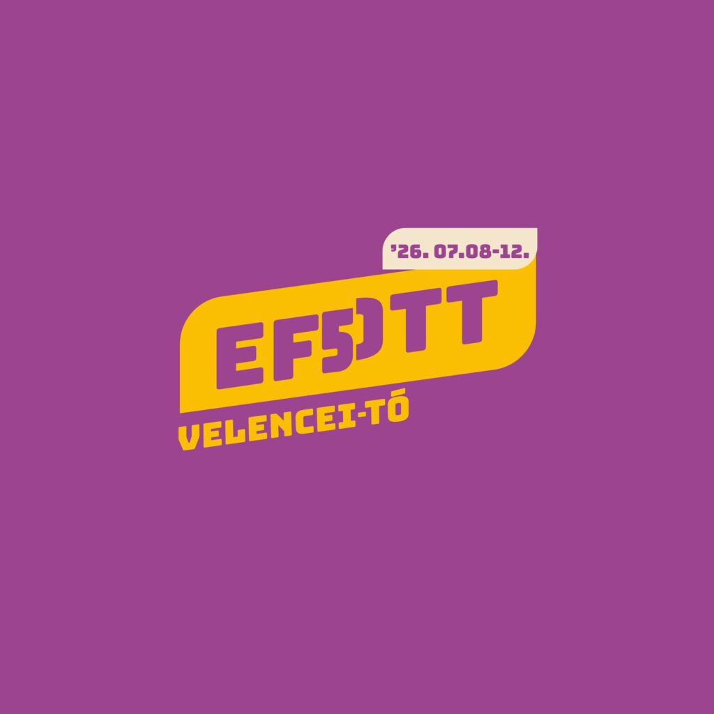 EFOTT50 logó – teljes változat lila alapon: EF50TT, Velencei-tó felirat és dátumcímke
