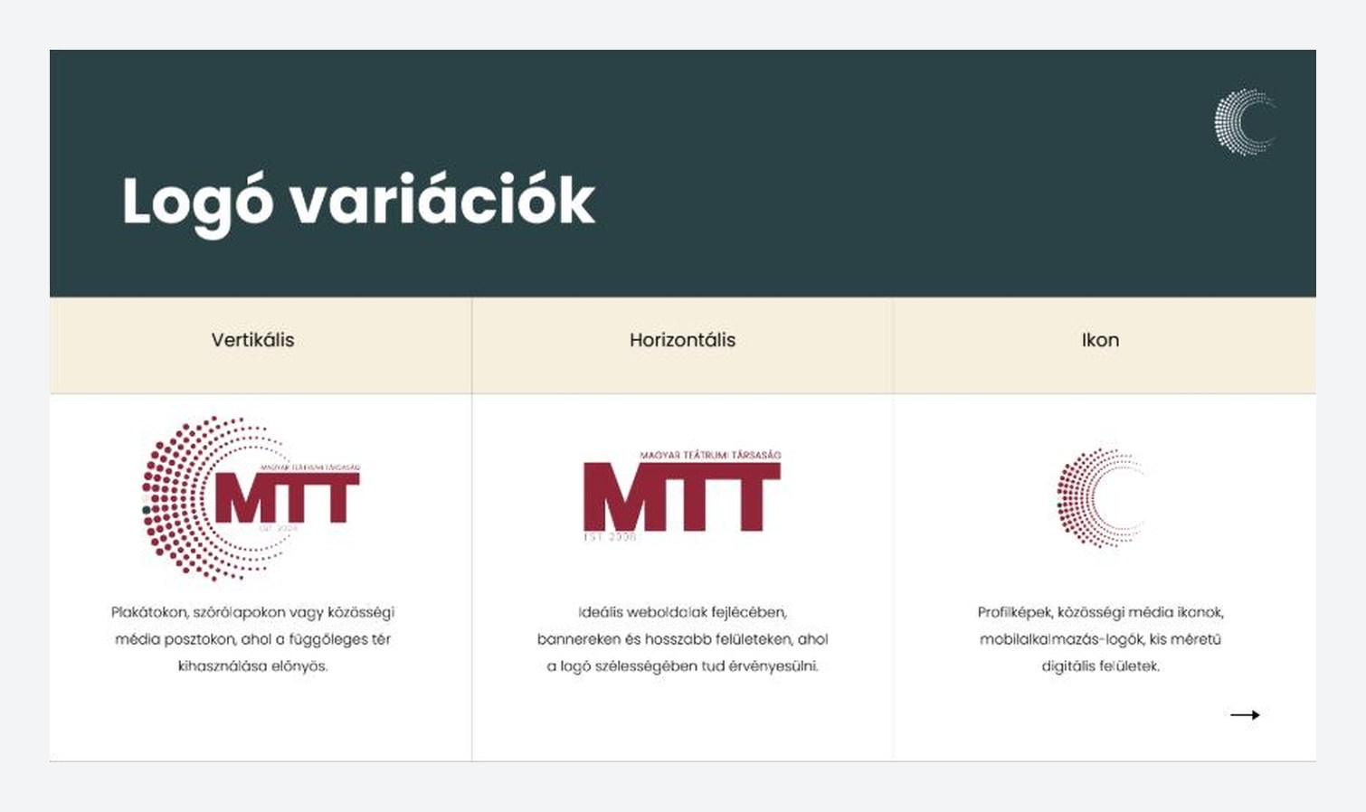 MTT – logóváltozatok: vertikális, horizontális, ikon