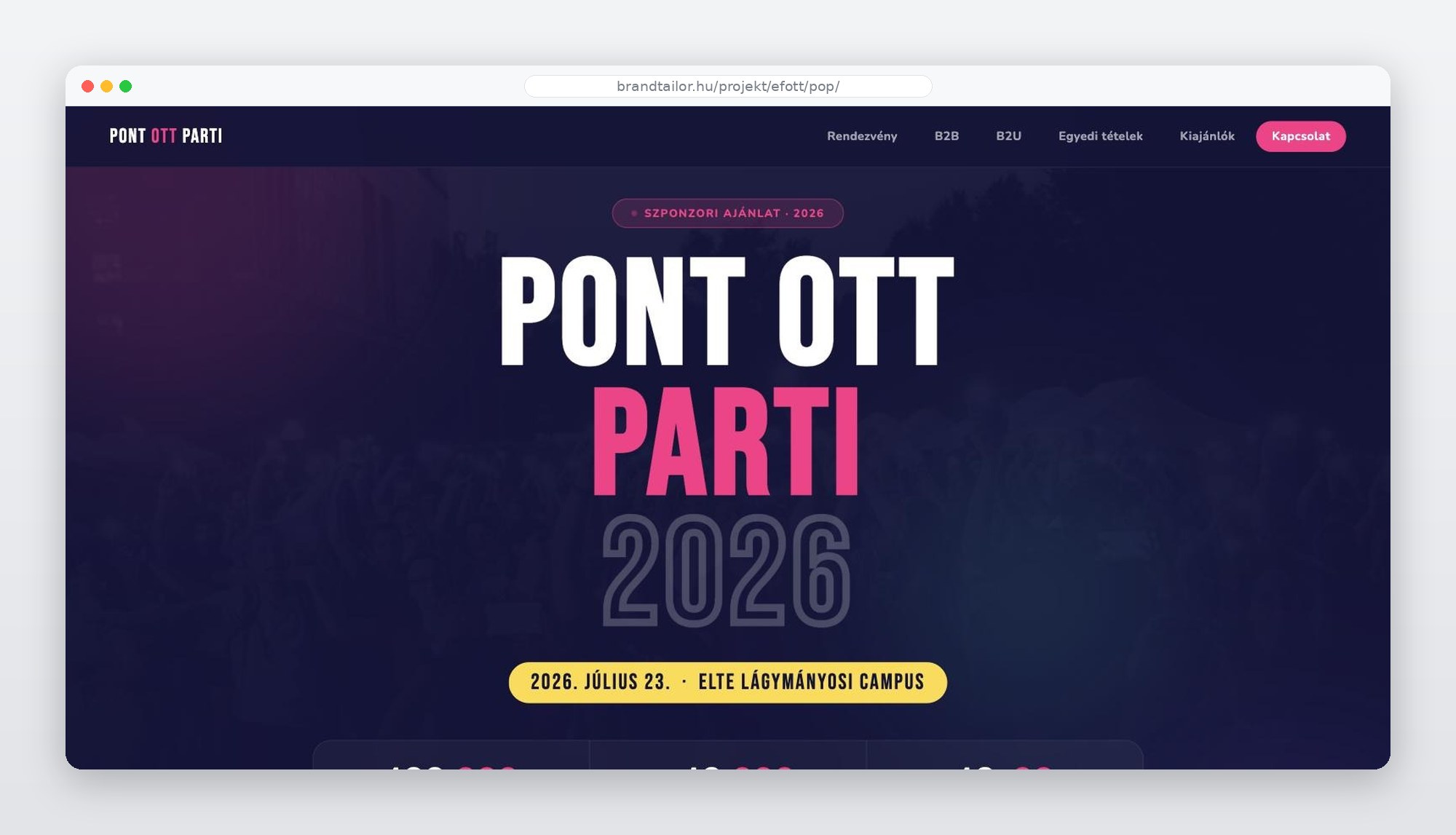 Pont Ott Parti sales landing – nyitóképernyő az esemény arculatával