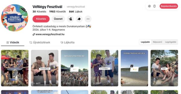 VéNégy Fesztivál TikTok-csatorna – profil és a legutóbbi videók