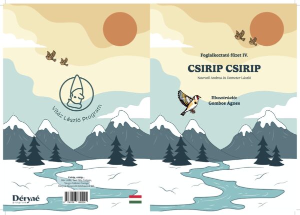 A Csirip Csirip foglalkoztató füzet borítója havas tájat ábrázoló illusztrációval